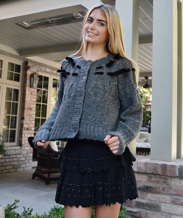 Love Shack Fancy Women Clementian Cardigan Dark Grey Melange Distressed/seasonal womens Love Shack Fancy
