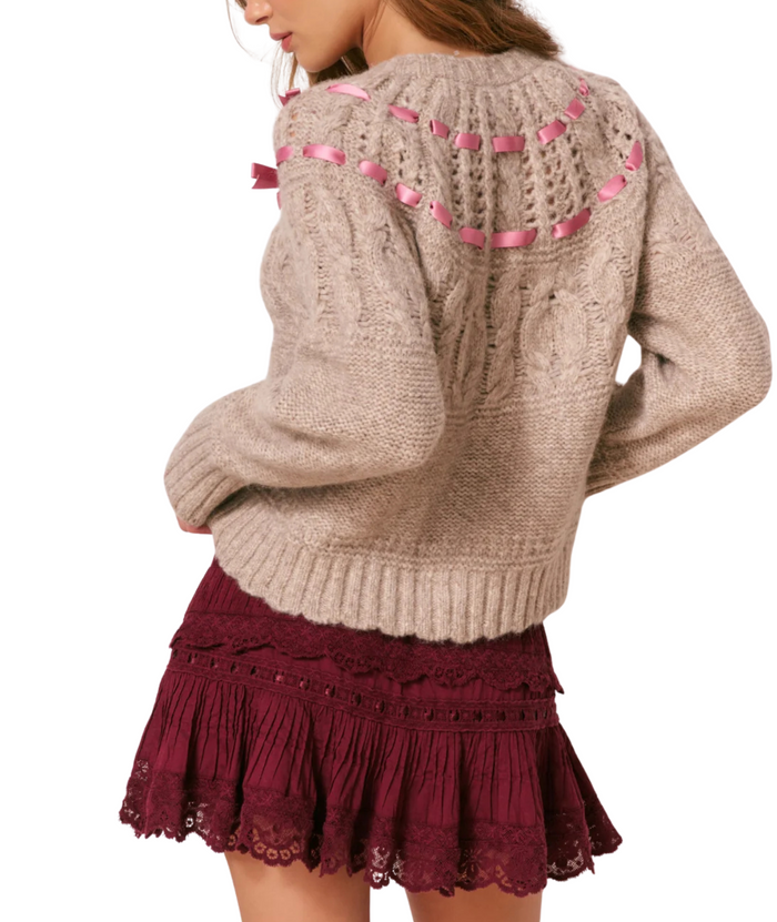 Love Shack Fancy Women Clementian Cardigan Oatmeal Melange Distressed/seasonal womens Love Shack Fancy