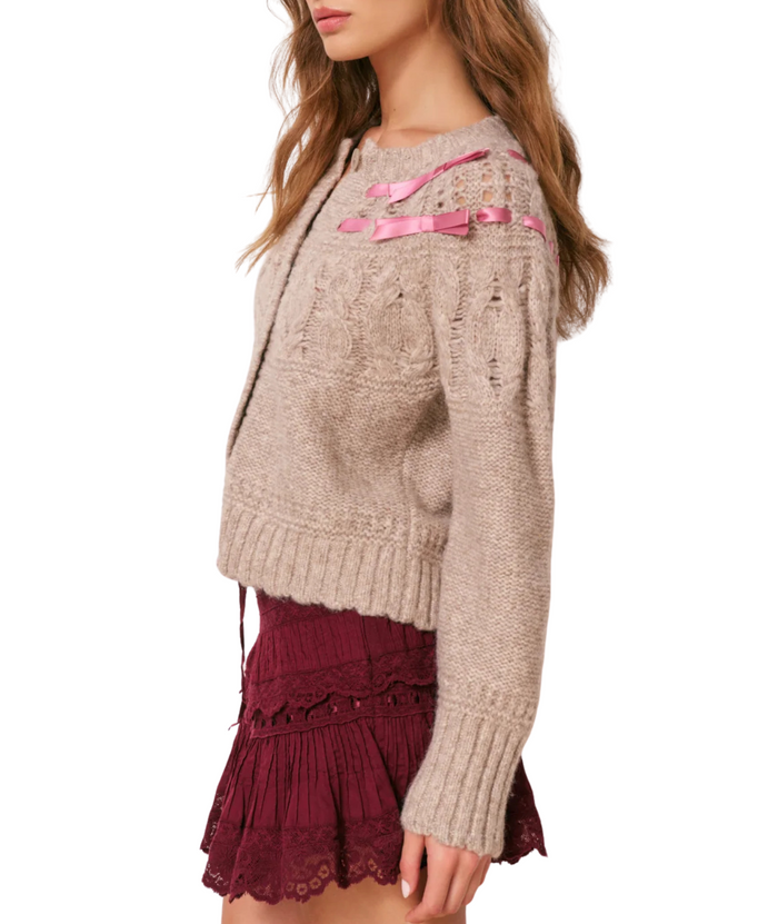 Love Shack Fancy Women Clementian Cardigan Oatmeal Melange Distressed/seasonal womens Love Shack Fancy