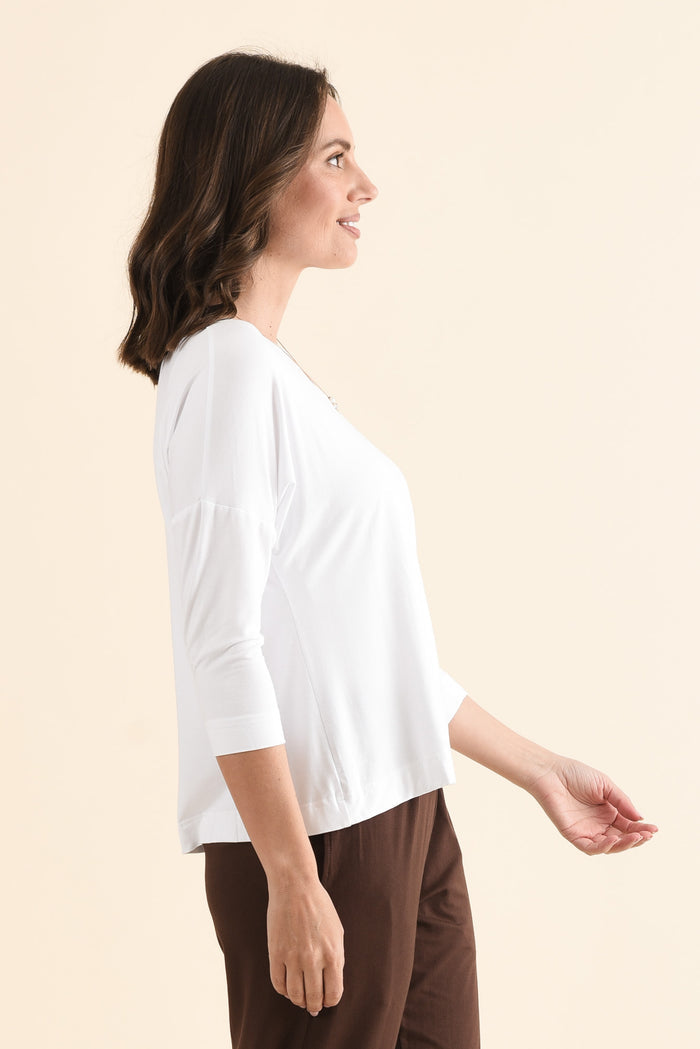 Lucinda White Bamboo Boatneck Top,Side,Brunette model,alt text|model:MJ