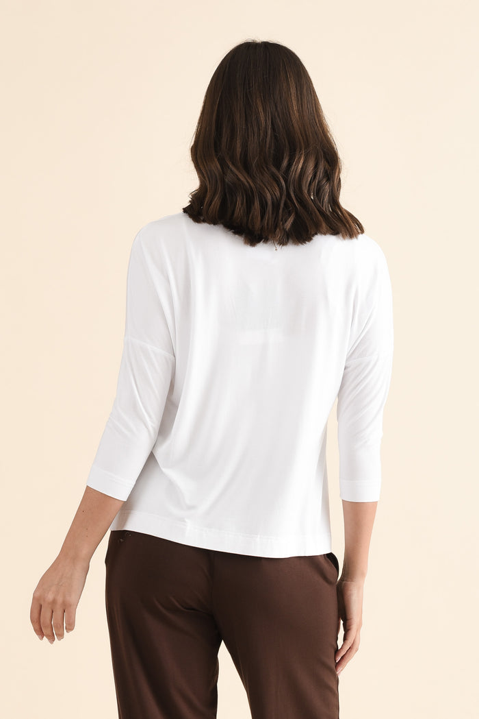 Lucinda White Bamboo Boatneck Top,Back,Brunette model,alt text|model:MJ