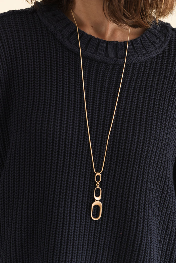 Luela Navy Half Sleeve Knit Jumper,Detail,Brunette model,alt text|model:Cara