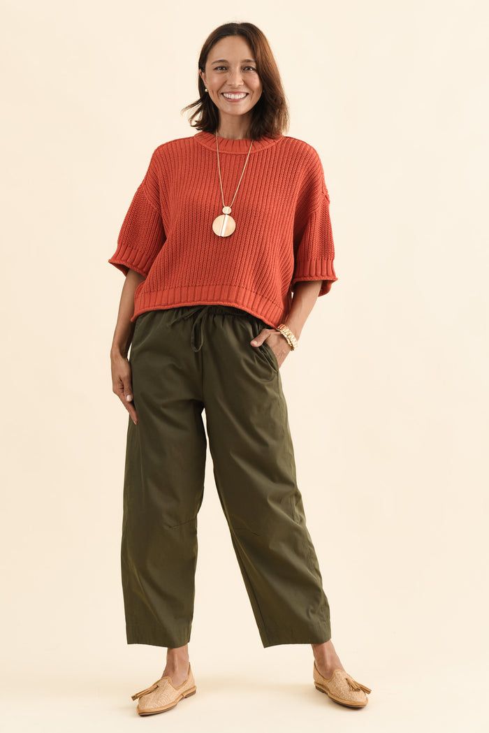 Luela Orange Half Sleeve Knit Jumper,Full Body,Brunette model,alt text|model:Cara
