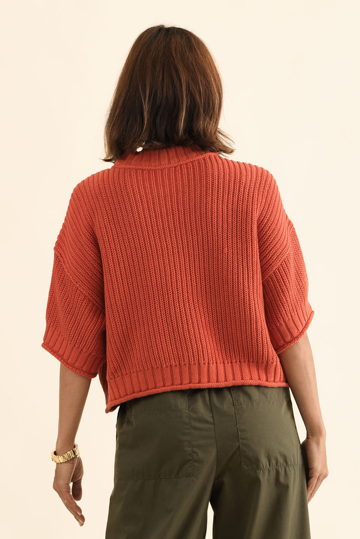 Luela Orange Half Sleeve Knit Jumper,Back,Brunette model,alt text|model:Cara
