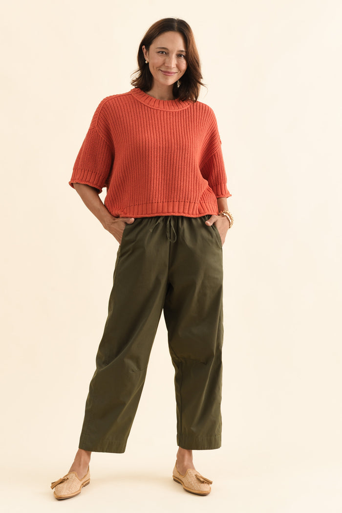 Luela Orange Half Sleeve Knit Jumper,Full Body,Brunette model,alt text|model:Cara