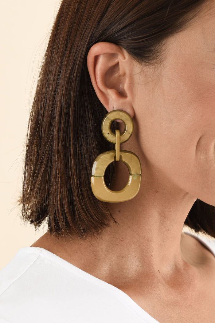 Lydalia Green Geo Resin Drop Earrings