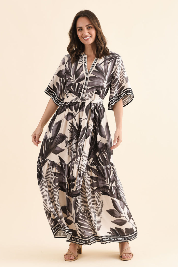 Lyndall Grey Palm Tie Dress,Front,Brunette model,alt text|model:MJ