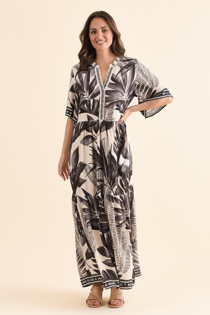 Lyndall Grey Palm Tie Dress,Full Body,Brunette model,alt text|model:MJ