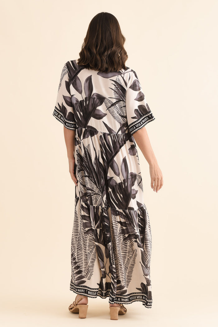 Lyndall Grey Palm Tie Dress,Back,Brunette model,alt text|model:MJ