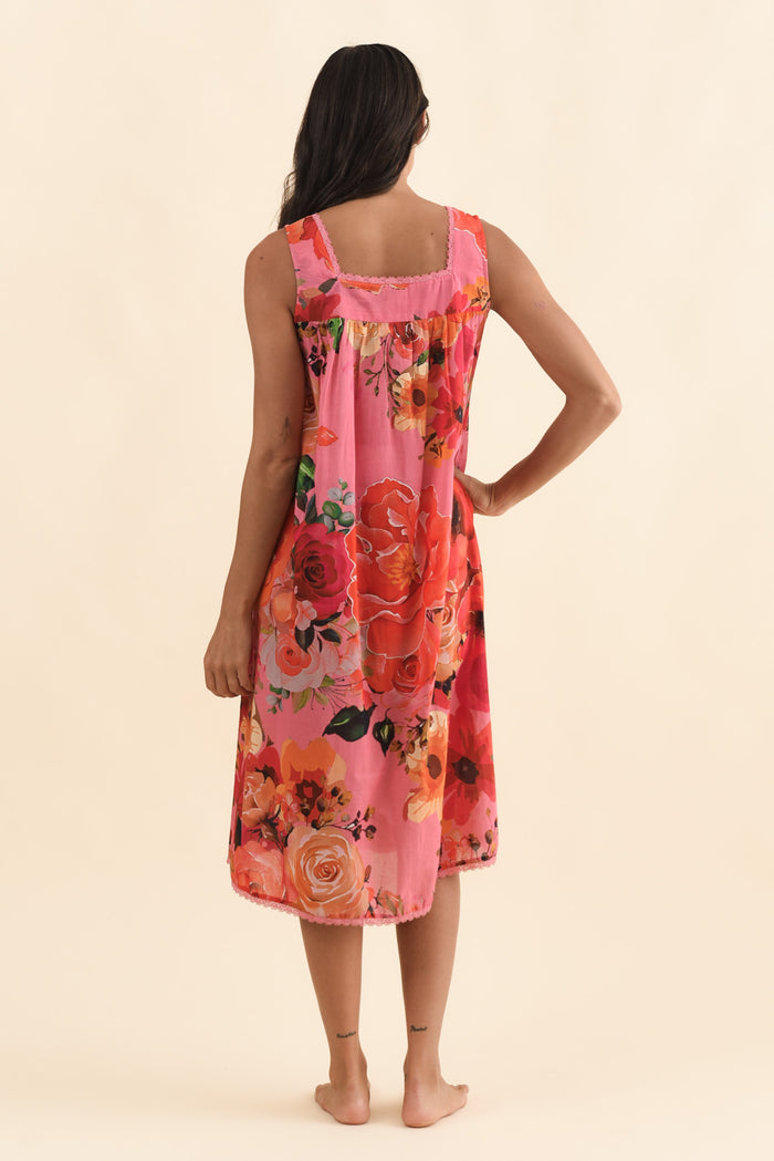 Mabella Pink Rose Cotton Nightie,Brunette model,alt text|model:Brontie