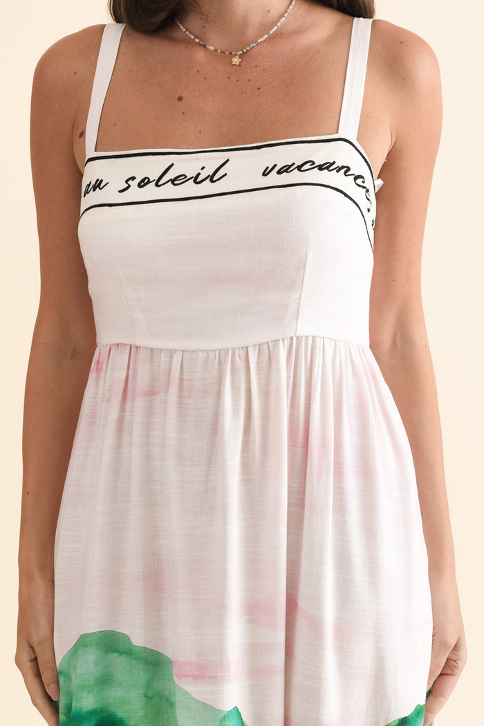Maci White Tropical Linen Blend Dress,Brunette model,alt text|model:MJ