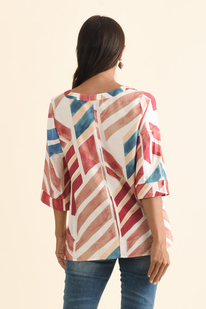 Maddox Pink Mosaic Cotton Blend Top,Brunette model,alt text|model:Cara
