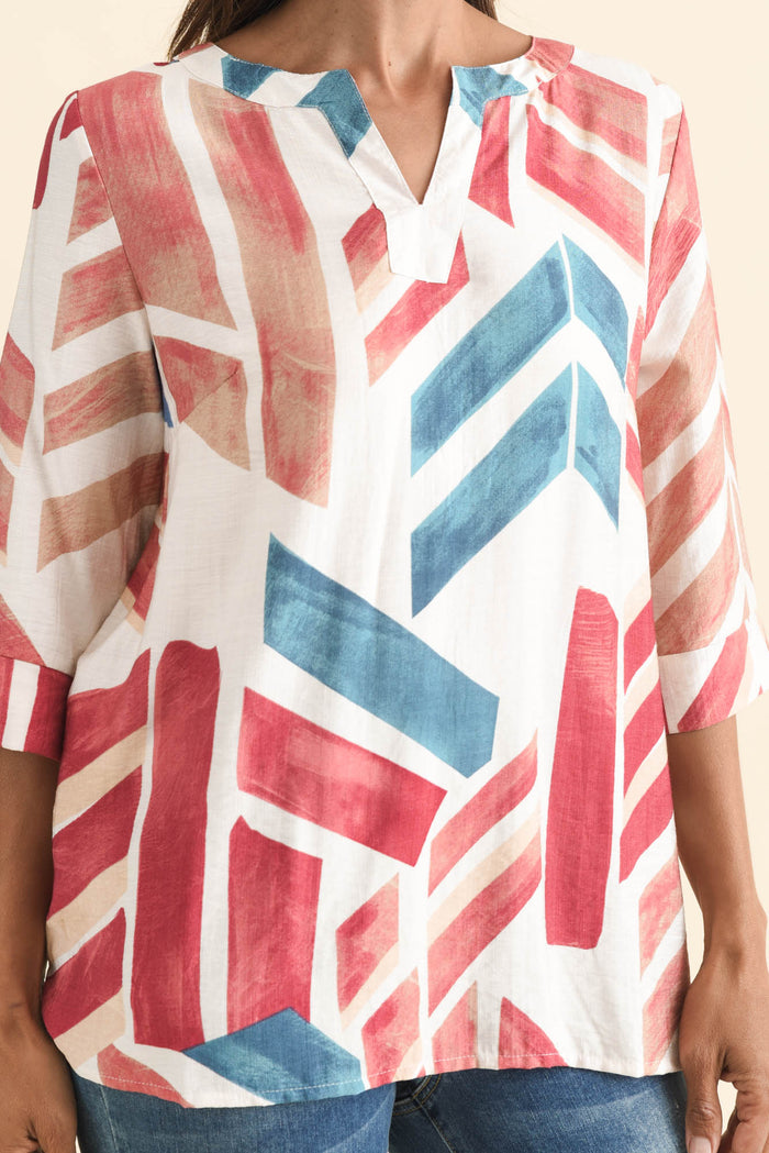 Maddox Pink Mosaic Cotton Blend Top,Brunette model,alt text|model:Cara