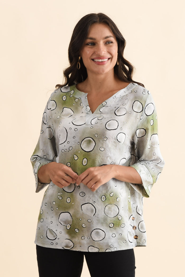 Maddox Sage Bubble Cotton Blend Top,Brunette model,alt text|model:Brontie