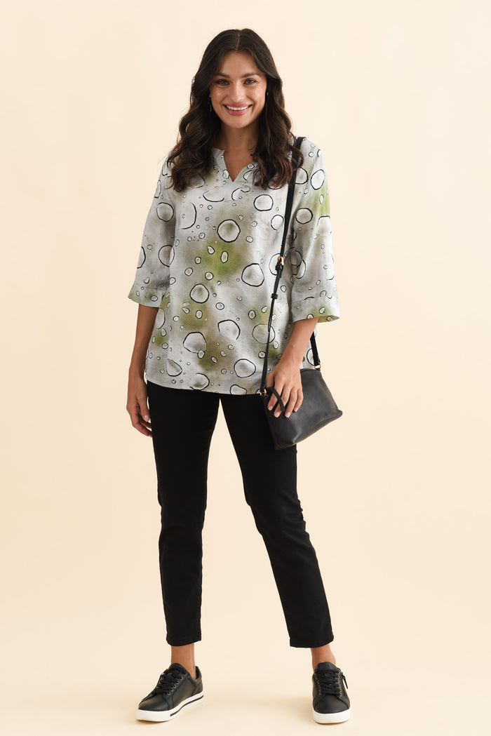 Maddox Sage Bubble Cotton Blend Top,Brunette model,alt text|model:Brontie