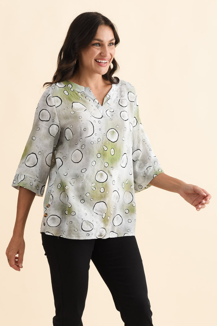 Maddox Sage Bubble Cotton Blend Top,Brunette model,alt text|model:Brontie