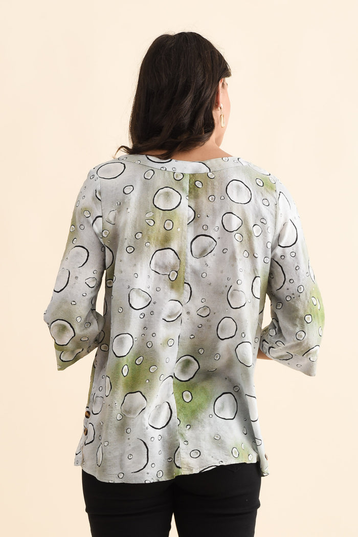 Maddox Sage Bubble Cotton Blend Top,Brunette model,alt text|model:Brontie