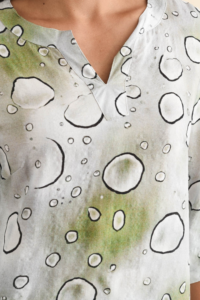 Maddox Sage Bubble Cotton Blend Top,Brunette model,alt text|model:Brontie
