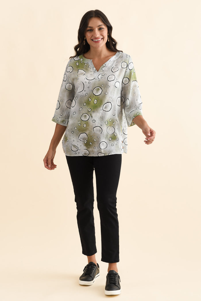 Maddox Sage Bubble Cotton Blend Top,Brunette model,alt text|model:Brontie