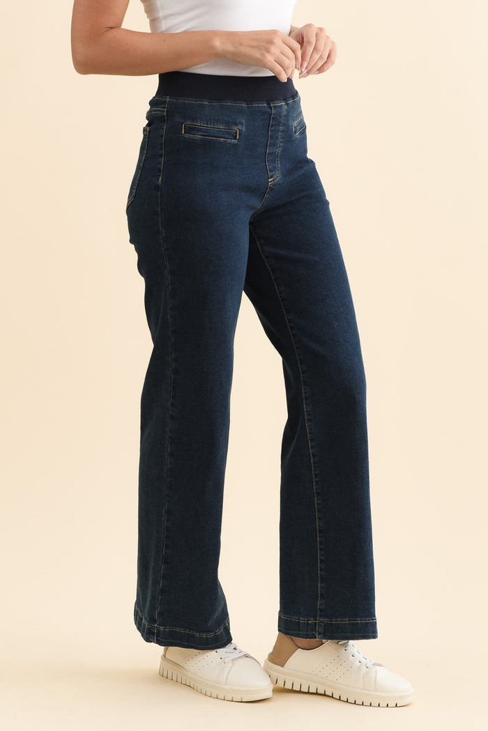 Maddy Dark Blue Straight Leg Jeans,Brunette model,alt text|model:MJ