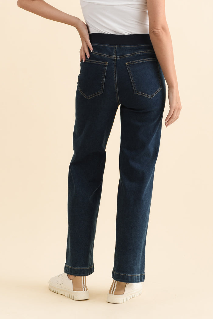 Maddy Dark Blue Straight Leg Jeans,Brunette model,alt text|model:MJ