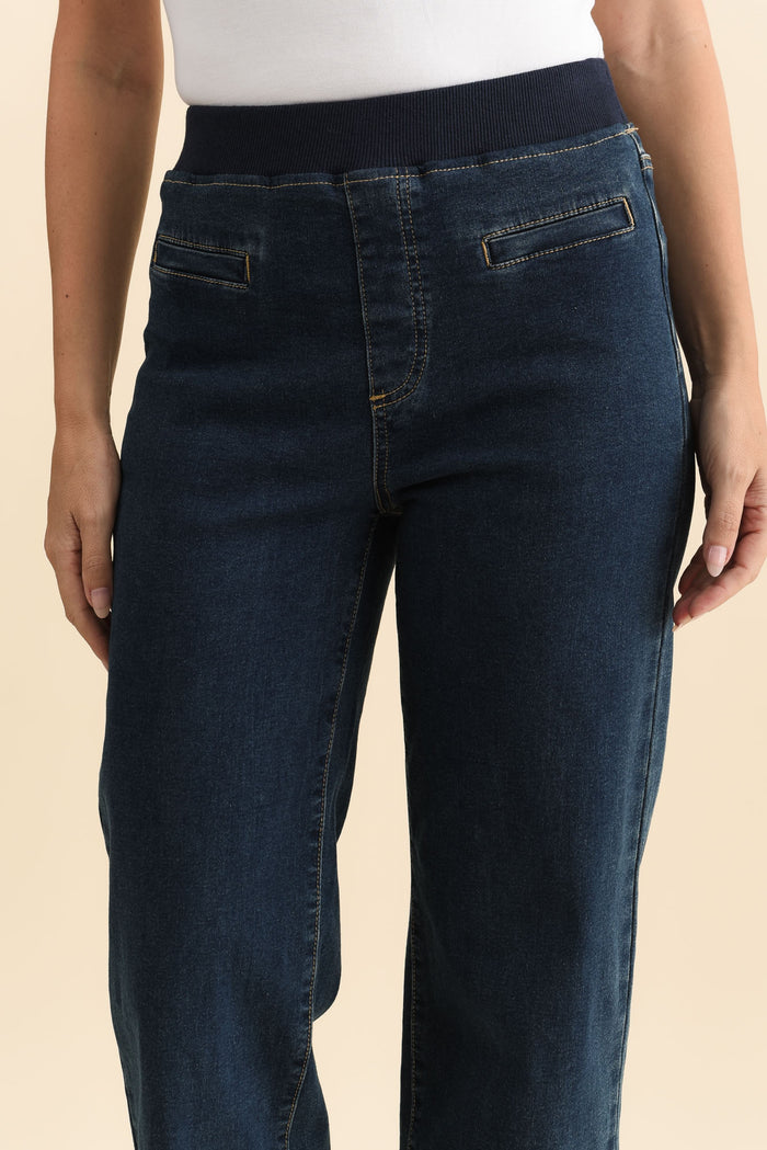Maddy Dark Blue Straight Leg Jeans,Brunette model,alt text|model:MJ