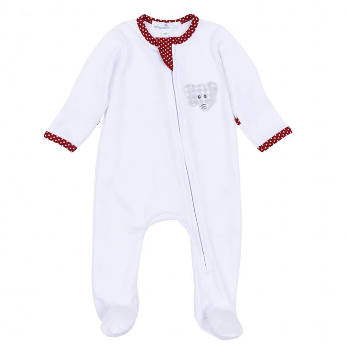Magnolia Baby Crimson Cutie Applique Zip Footie-Crimson Boy