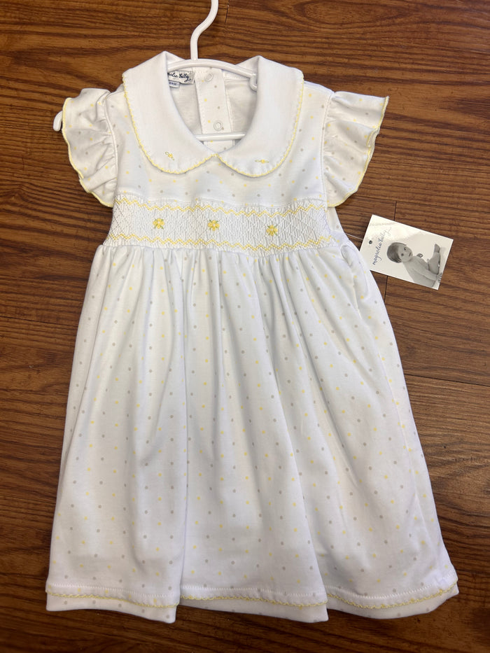 Magnolia Baby Smocked Collared Dress-Grey & Yellow Dots (24 months)