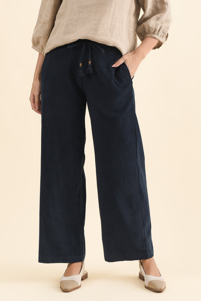 Makenna Navy Corduroy Tassel Pants,Brunette model,alt text|model:MJ