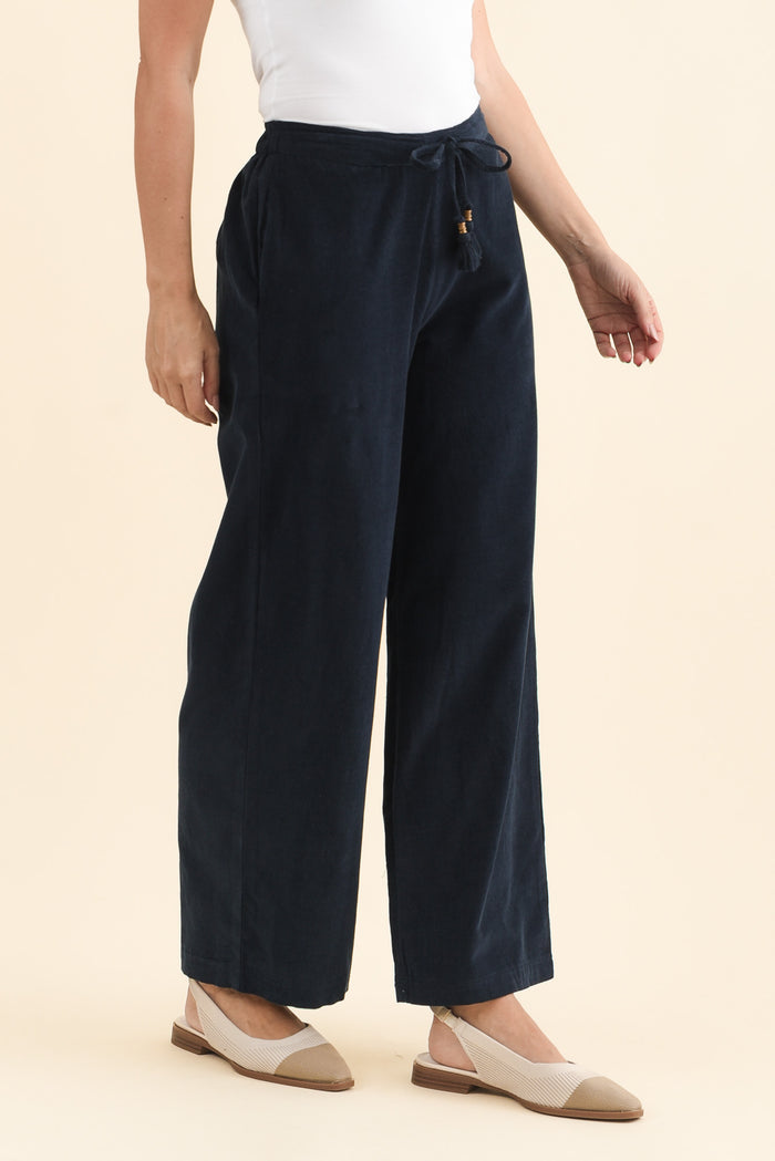 Makenna Navy Corduroy Tassel Pants,Brunette model,alt text|model:MJ