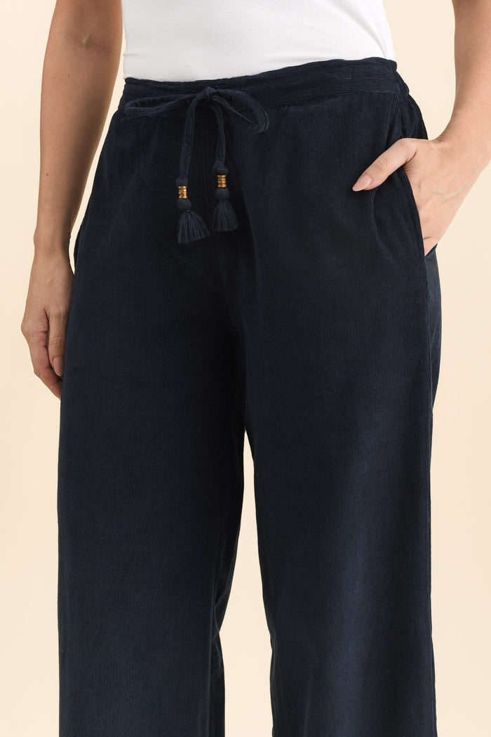 Makenna Navy Corduroy Tassel Pants,Brunette model,alt text|model:MJ