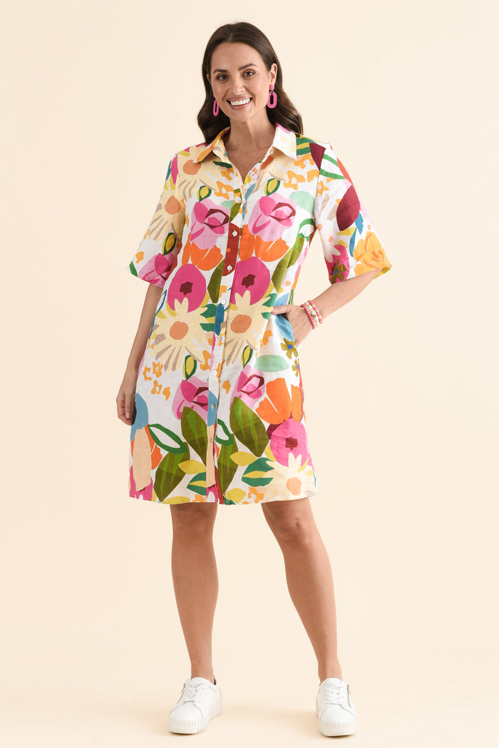 Maker Pink Flower Linen Pocket Dress