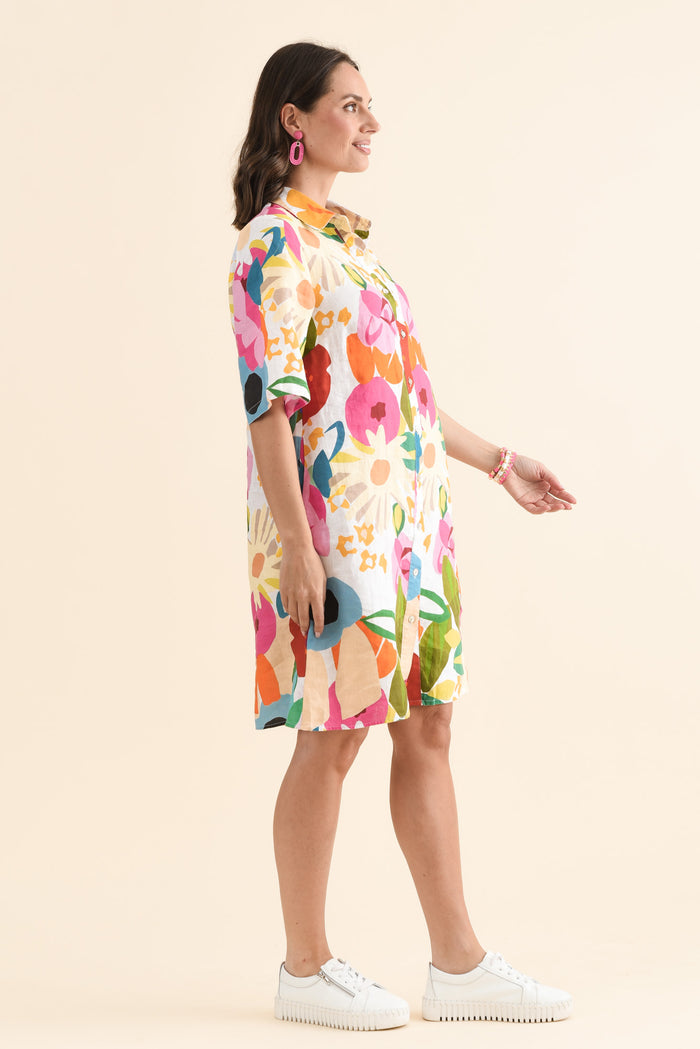 Maker Pink Flower Linen Pocket Dress