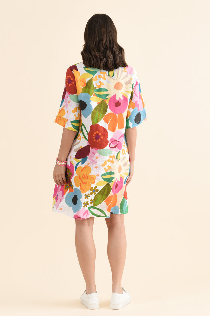 Maker Pink Flower Linen Pocket Dress