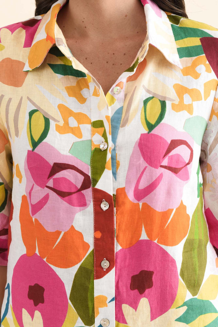 Maker Pink Flower Linen Pocket Dress