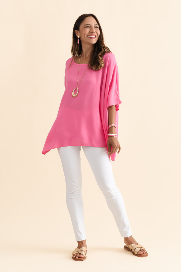 Mali Hot Pink Drape Top,Brunette model,alt text|model:Cara