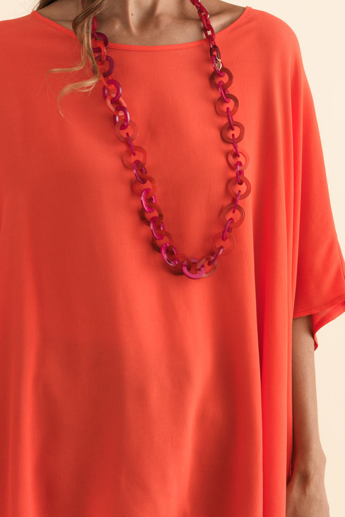 Mali Orange Drape Top,Brunette model,alt text|model:Cara