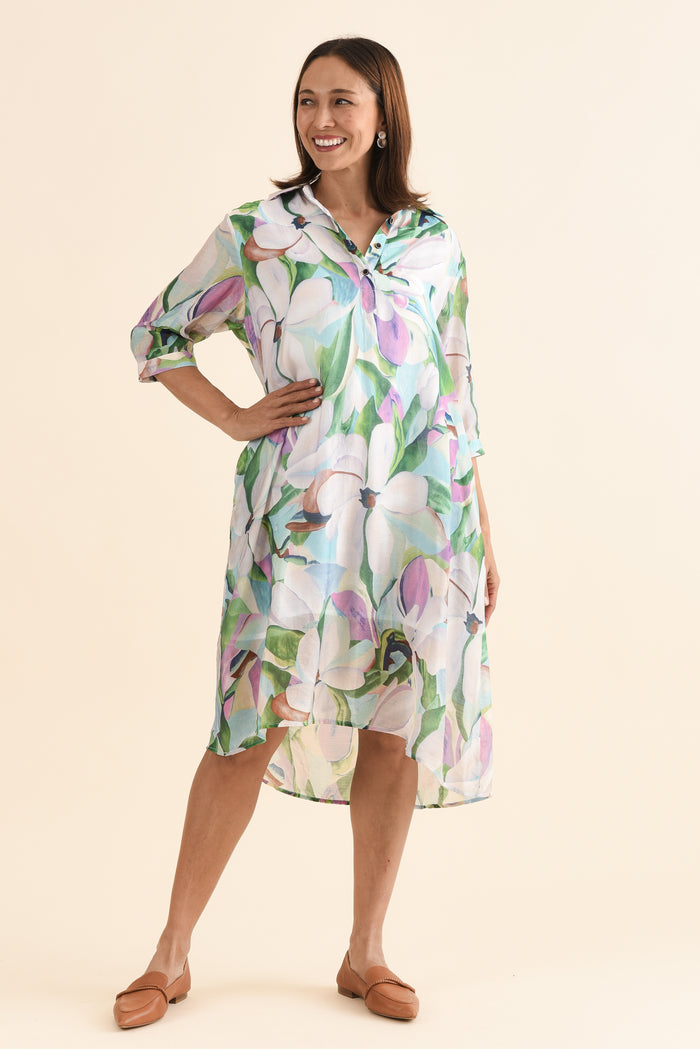 Mario Green Bloom Pocket Dress,Front,Brunette model,alt text|model:Cara