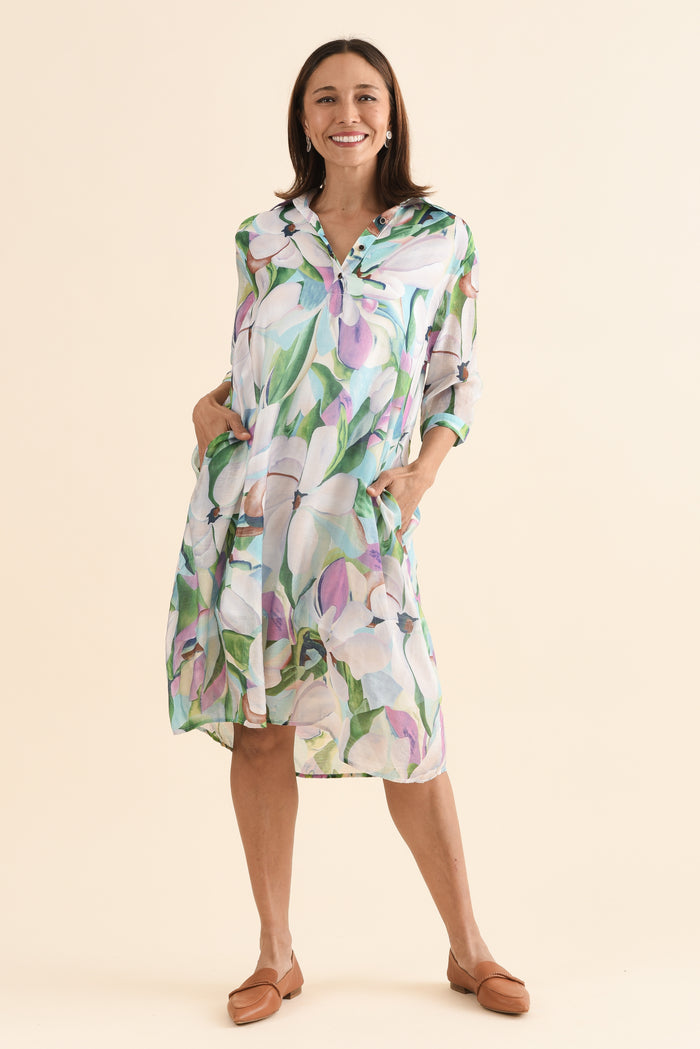 Mario Green Bloom Pocket Dress,Full Body,Brunette model,alt text|model:Cara