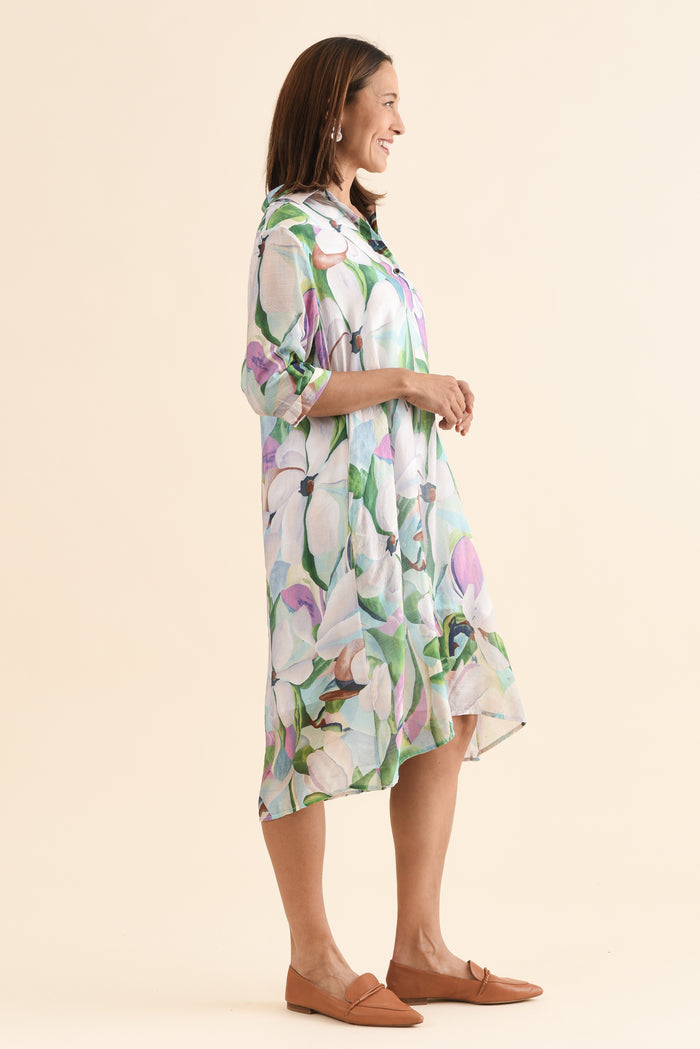 Mario Green Bloom Pocket Dress,Side,Brunette model,alt text|model:Cara