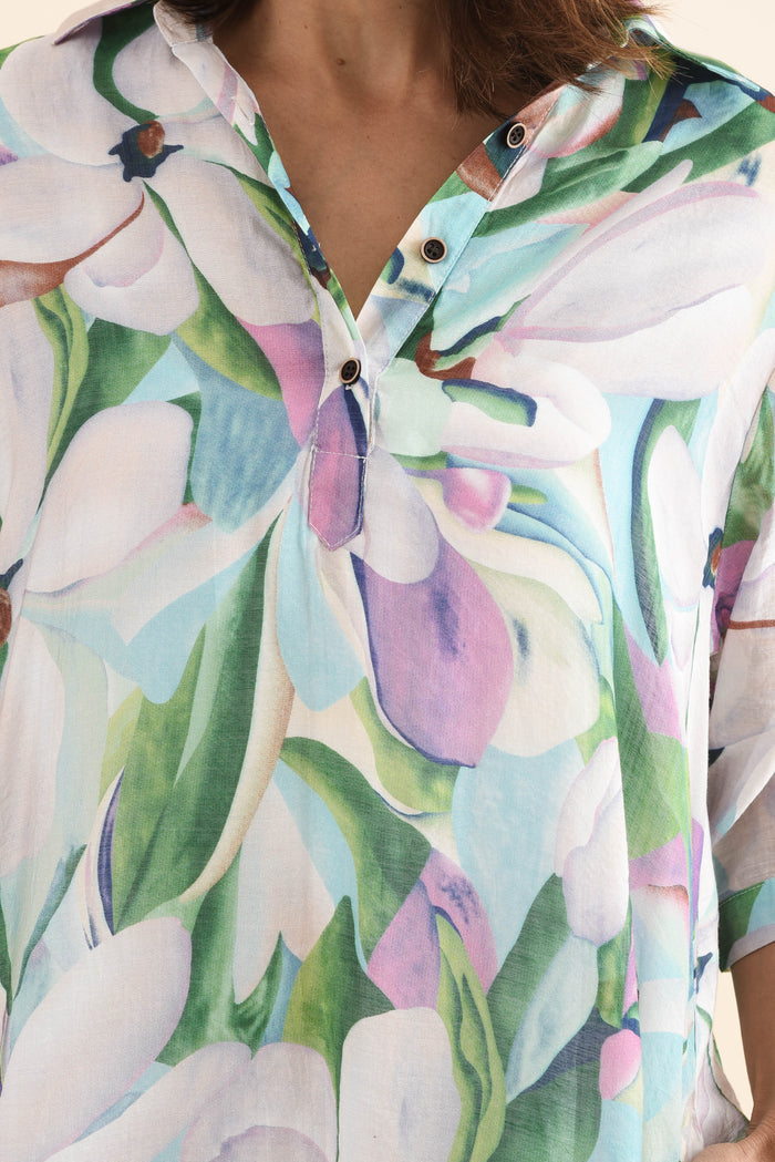 Mario Green Bloom Pocket Dress,Detail,Brunette model,alt text|model:Cara