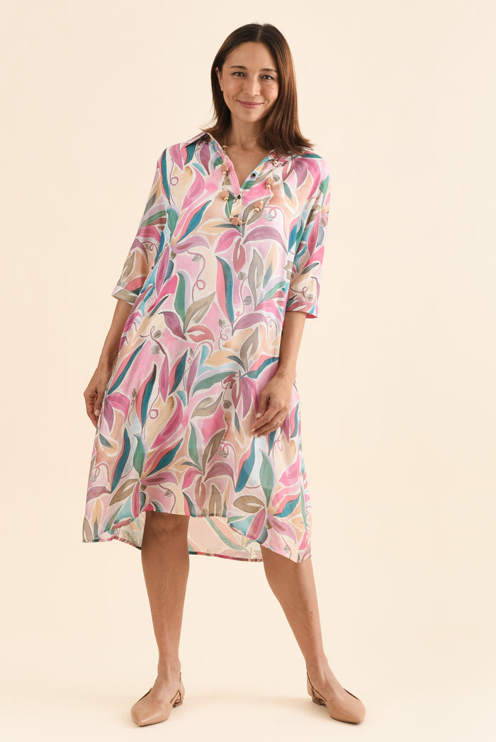 Mario Pink Geo Pocket Dress,Front,Brunette model,alt text|model:Cara