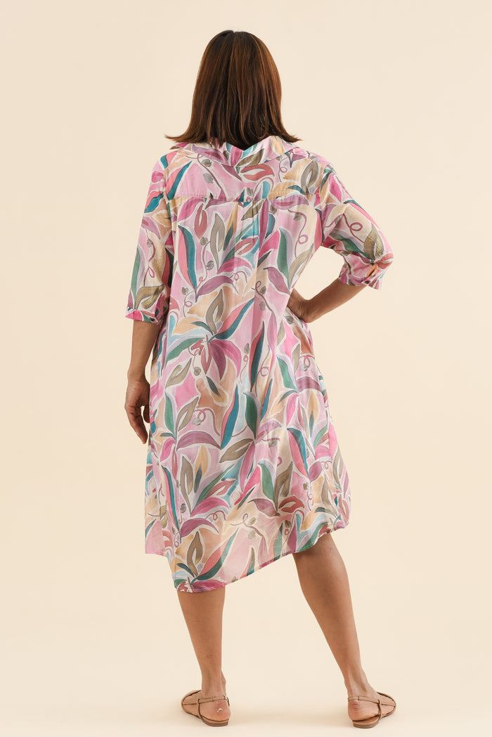 Mario Pink Geo Pocket Dress,Back,Brunette model,alt text|model:Cara