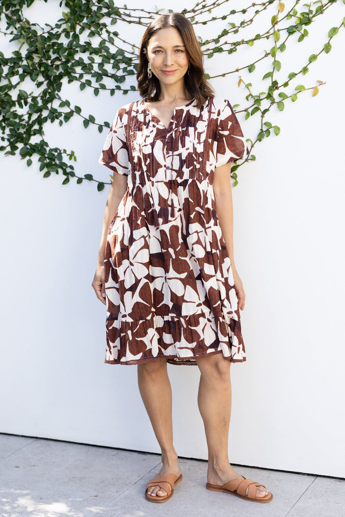Marisol Chocolate Garden Crinkle Cotton Dress,Lifestyle