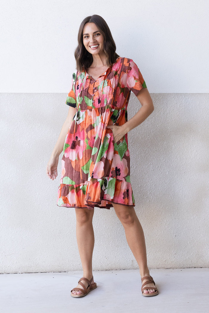 Marisol Pink Floral Crinkle Cotton Dress,Lifestyle