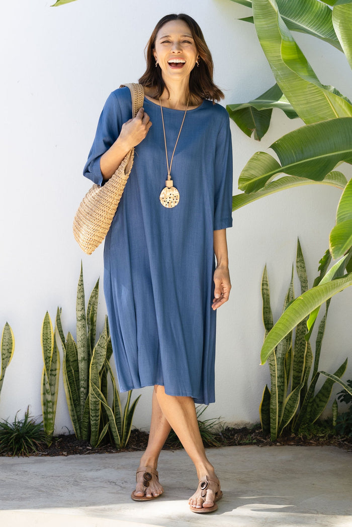 Marley Blue Linen Blend Dress,Lifestyle