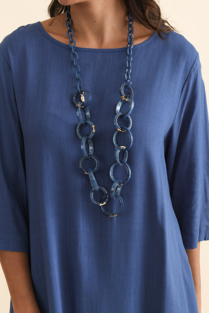 Marley Blue Linen Blend Dress,Brunette model,alt text|model:Brontie