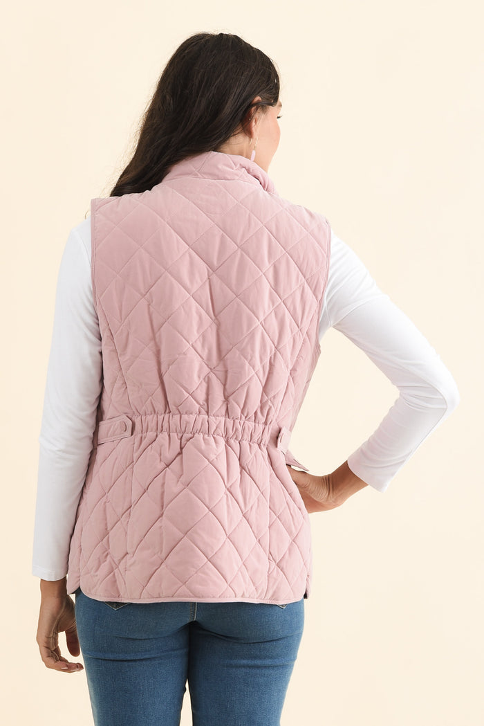 Max Pink Quilted Pocket Vest,Brunette model,alt text|model:Brontie
