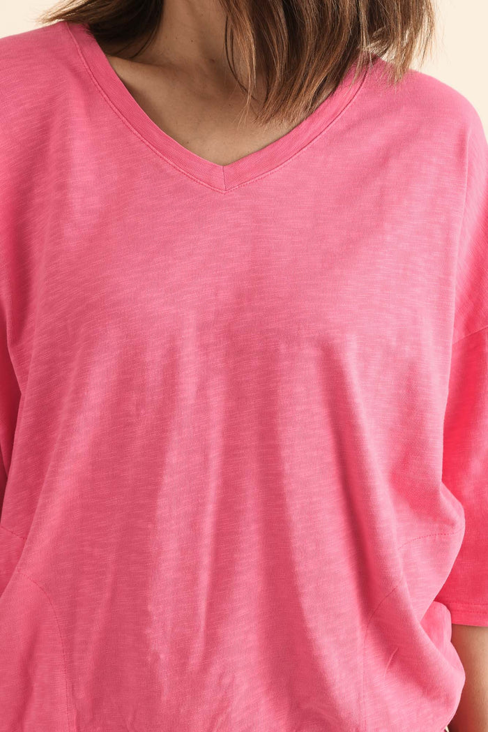 Mazie Melon Cotton V Neck Sweat,Detail,Brunette model,alt text|model:Cara