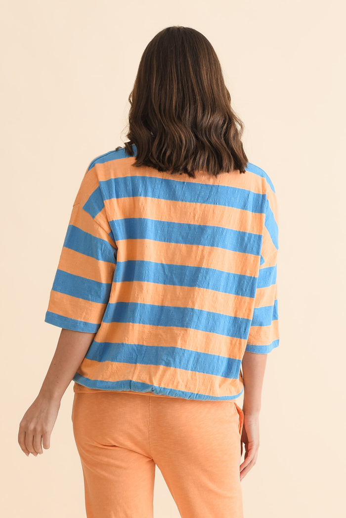 Mazie Peach Stripe Cotton Sweat,Back,Brunette model,alt text|model:MJ